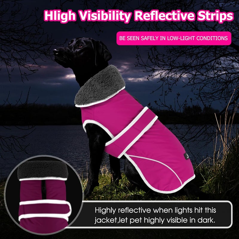 Dogcheer Dog Coat, Waterproof Dog Jacket Reflective Pet Winter Coat with Adjustable Hook & Loop, Christmas Puppy Fleece Jacket Warm Turtleneck Snowsuit for Small Medium Large Dogs - Pink, L - Image 5